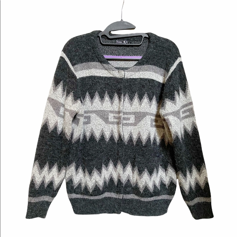 Tivoli of Ireland Aztec Print Cardigan Grays Angora and Acrylic Blend Large